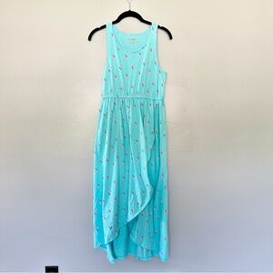 Cat & Jack Teal Sleeveless Dress Flamingo Print Hi-Low Hem Sz XL 14/16